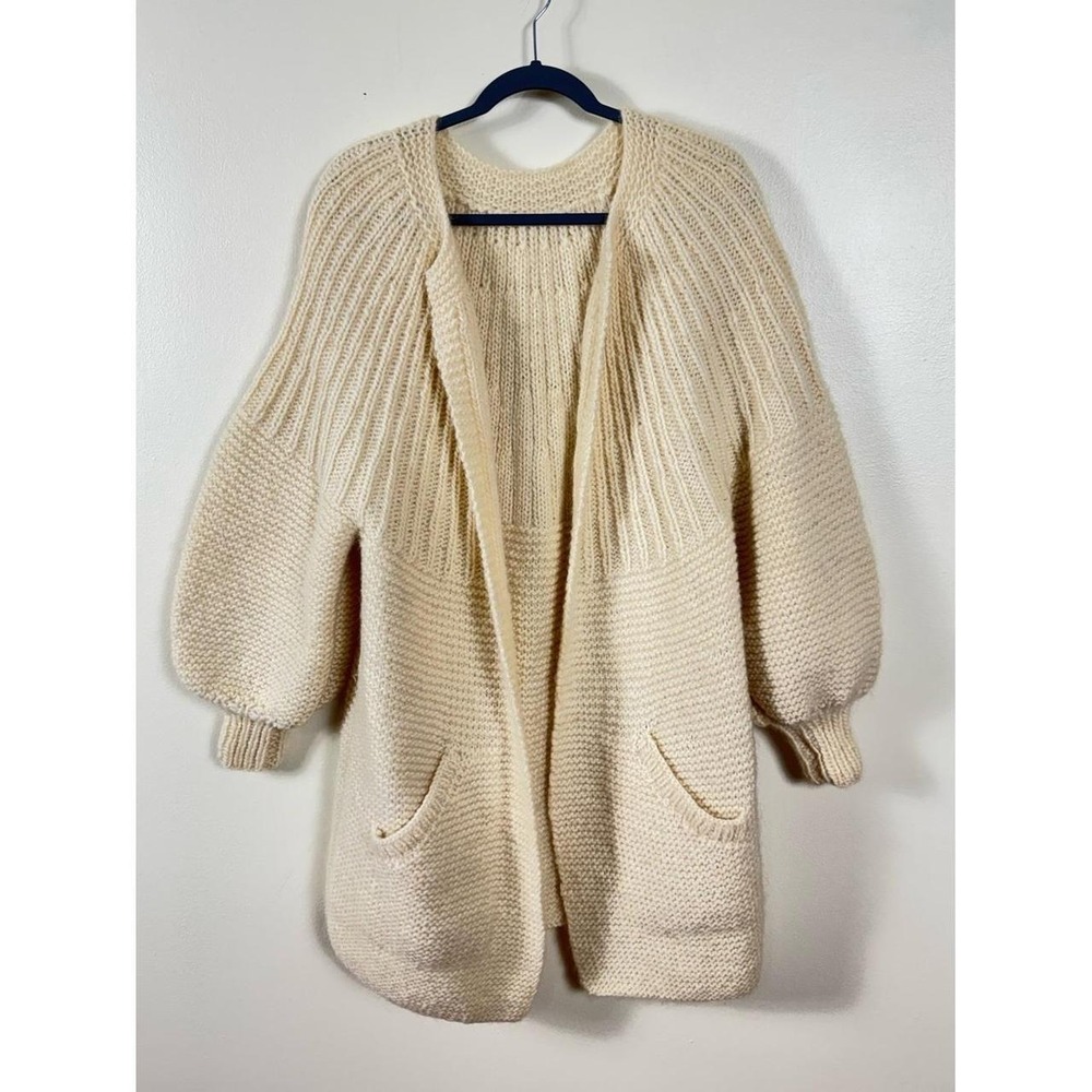 Handmade Oversized Chunky Knit Duster Cardigan Sweater XL Balloon Sleeve Cozy